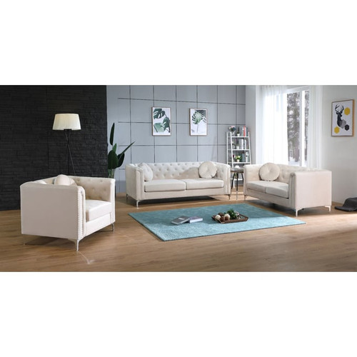 Glory Furniture Pompano Ivory Velvet 3pc Living Room Set