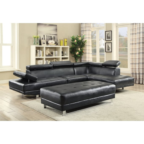 Glory Furniture Riveredge Black Faux Leather Sectional with Ottoman