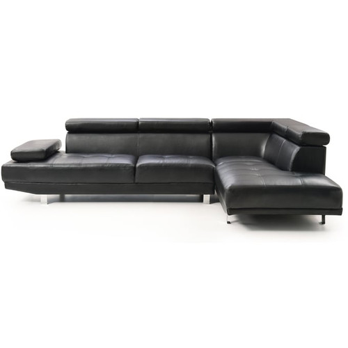 Glory Furniture Riveredge Black Faux Leather Sectional with Ottoman