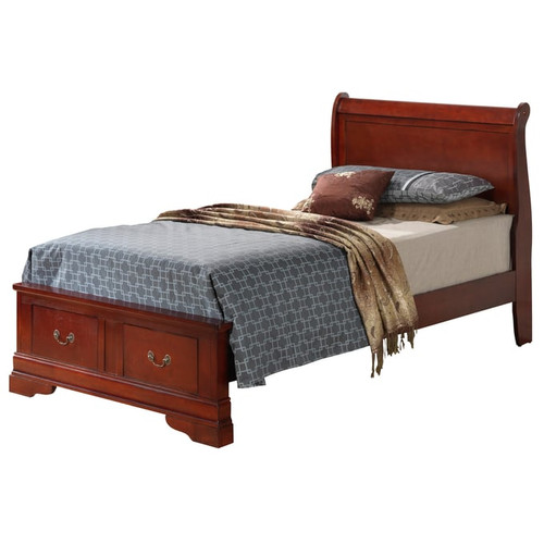 Glory Furniture Louis Phillipe Cherry Twin Storage 4pc Bedroom Set With Three Drawer Nightstand