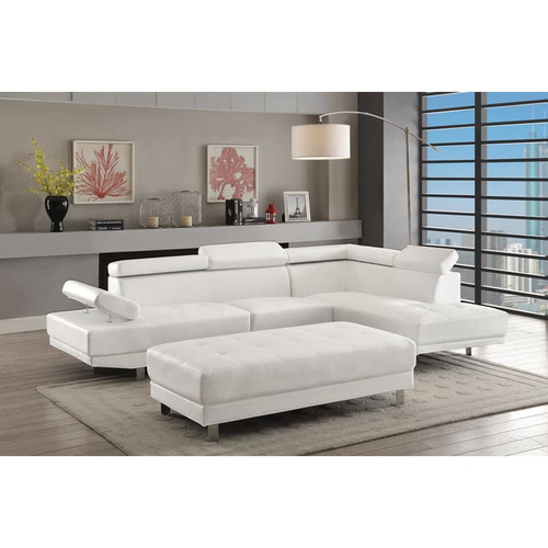 Glory Furniture Riveredge White Faux Leather Sectional with Ottoman