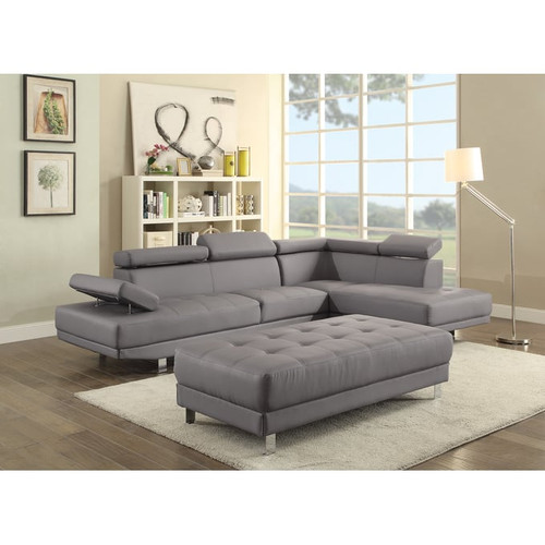 Glory Furniture Riveredge Gray Faux Leather Sectional with Ottoman