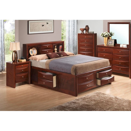 Glory Furniture Marilla Cherry 4pc Bedroom Set With Full Bookcase Storage Bed