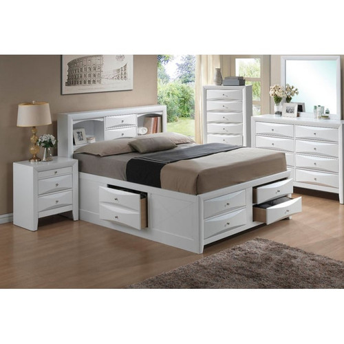 Glory Furniture Marilla White 4pc Bedroom Set With Full Bookcase Storage Bed