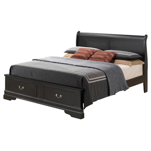 Glory Furniture Louis Phillipe Black Full Storage 4pc Bedroom Set With Three Drawer Nightstand