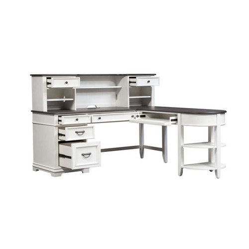 Liberty Allyson Park Wirebrushed White L Shaped Desk With Hutch Set