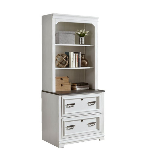 Liberty Allyson Park Wirebrushed White Bunching Lateral File Cabinet With Hutch