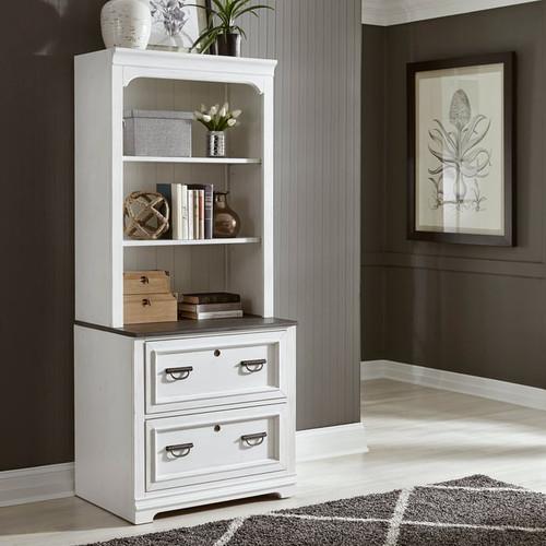 Liberty Allyson Park Wirebrushed White Bunching Lateral File Cabinet With Hutch