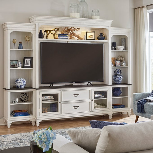 Liberty Allyson Park Wirebrushed White Charcoal Entertainment Center with Piers