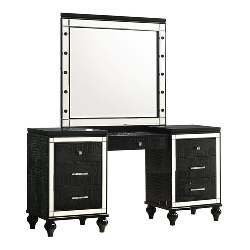 New Classic Furniture Valentino Black Vanity Desk with Mirror