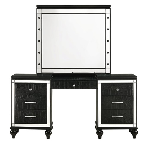 New Classic Furniture Valentino Black Vanity Desk with Mirror