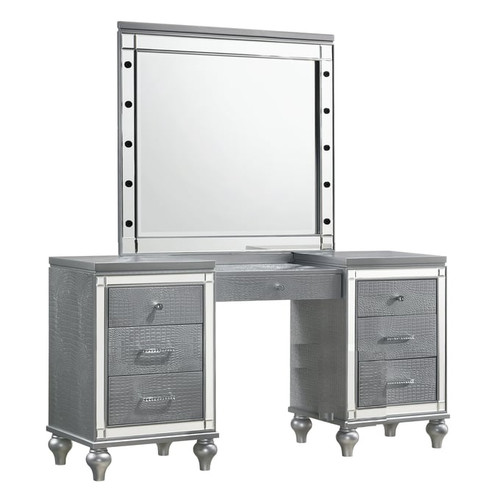 New Classic Furniture Valentino Silver Vanity Desk with Mirror
