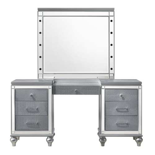 New Classic Furniture Valentino Silver Vanity Desk with Mirror