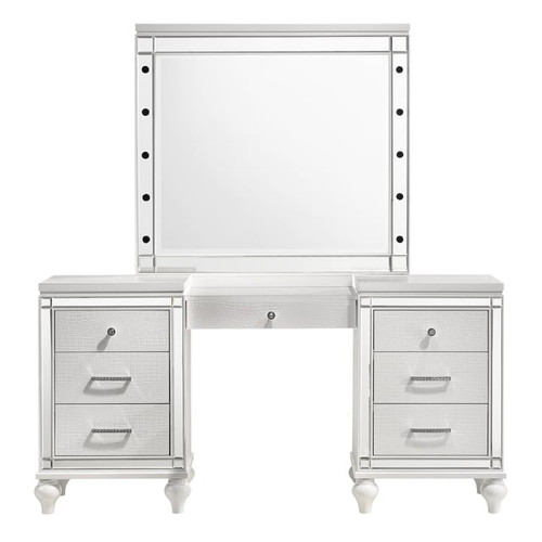 New Classic Furniture Valentino White Vanity Desk with Mirror