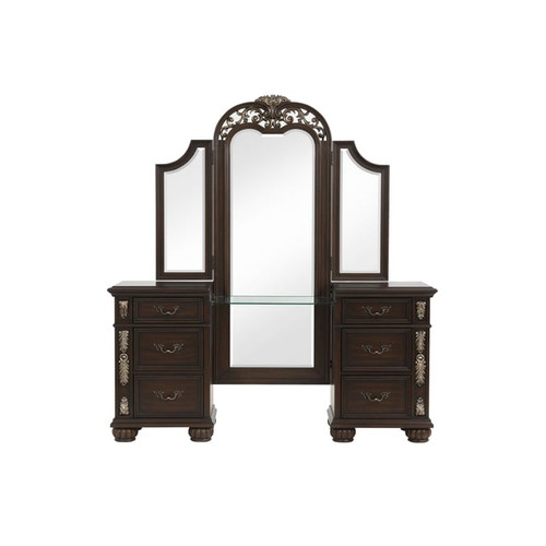 New Classic Furniture Maximus Brown Vanity Table And Mirror