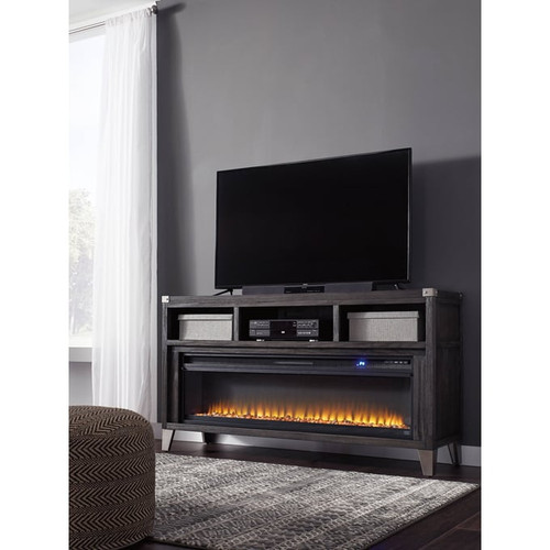 Ashley Furniture Todoe Gray TV Stand With Fireplace Insert