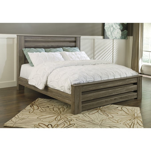 Ashley Furniture Zelen Warm Gray 2pc Bedroom Set With King Panel Bed