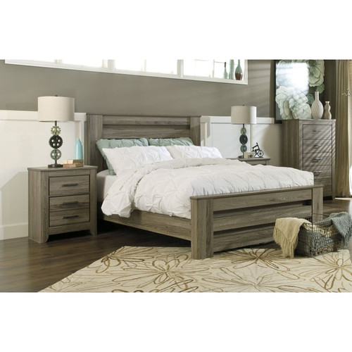 Ashley Furniture Zelen Warm Gray 2pc Bedroom Set With Queen Panel Bed