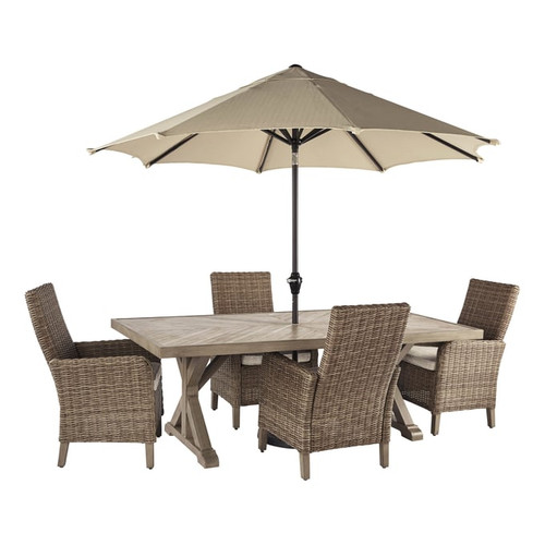Ashley Furniture Beachcroft Beige 5pc Outdoor Dining Set With Arm Chair
