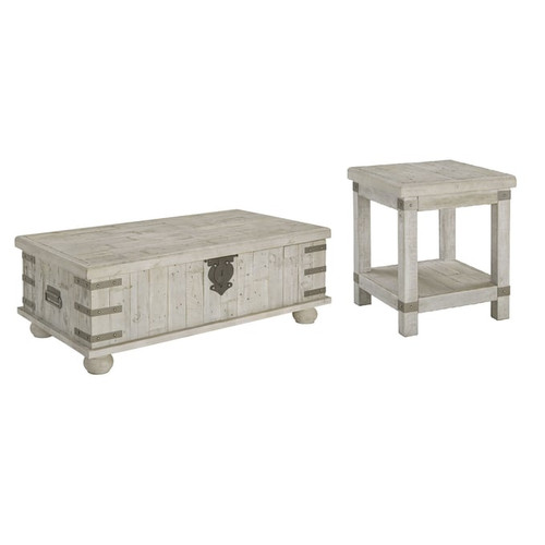 Ashley Furniture Carynhurst White Wash Gray 3pc Coffee Table Set