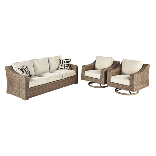 Ashley Furniture Beachcroft Beige Fabric Wicker Aluminum 3pc Outdoor Living Set