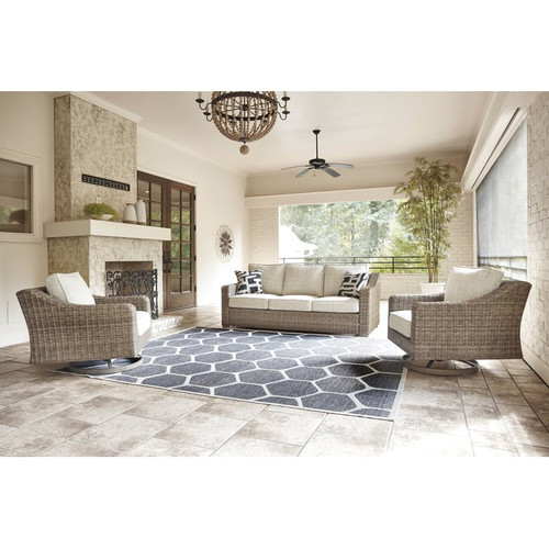 Ashley Furniture Beachcroft Beige Fabric Wicker Aluminum 3pc Outdoor Living Set