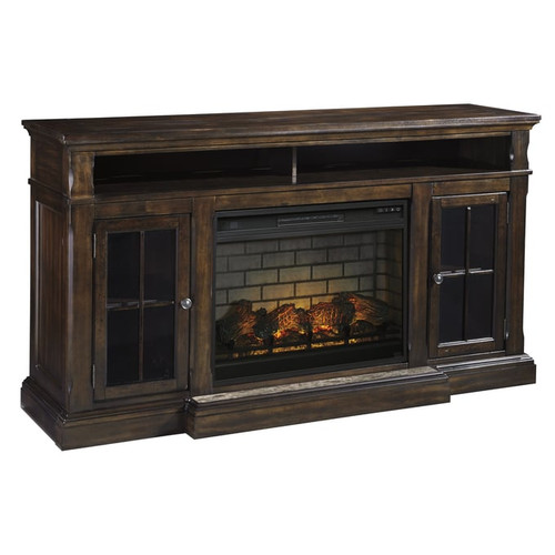 Ashley Furniture Roddinton Dark Brown TV Stand With Infrared Fireplace