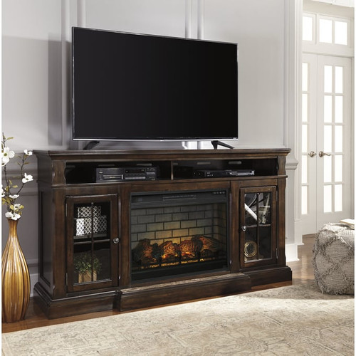 Ashley Furniture Roddinton Dark Brown TV Stand With Infrared Fireplace