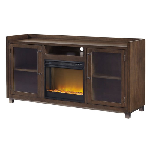 Ashley Furniture Starmore Brown XL TV Stand With Fireplace Insert Glass Stone
