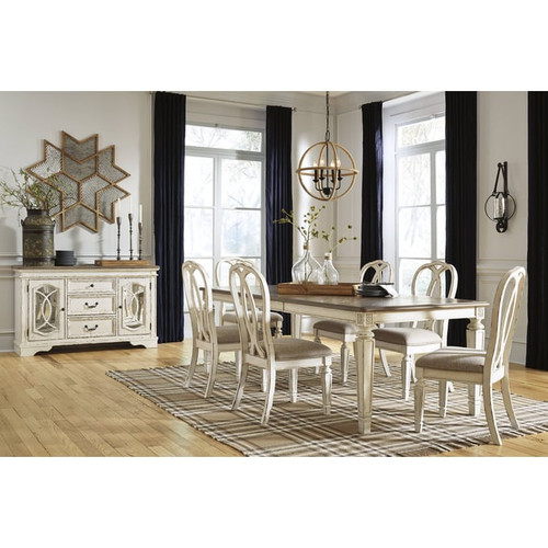 Ashley Furniture Realyn Chipped White 7pc Dining Room Set With Slat Back Chair