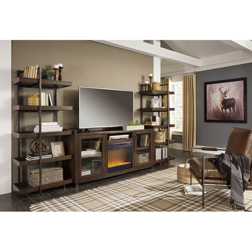 Ashley Furniture Starmore Brown Entertainment Center With Fireplace Insert Glass Stone