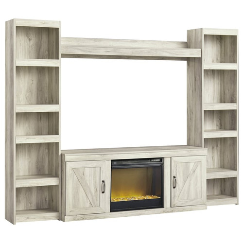 Ashley Furniture Bellaby Whitewash Entertainment Center Wall With Glass Stone Fireplace