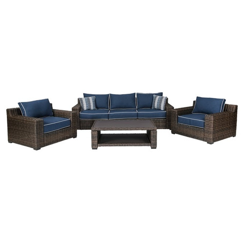 Ashley Furniture Grasson Lane Brown 4pc Outdoor Seating Set With Sofa