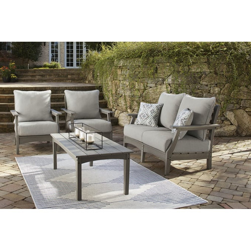 Ashley Furniture Visola Gray 4pc Outdoor Seating Set With Loveseat