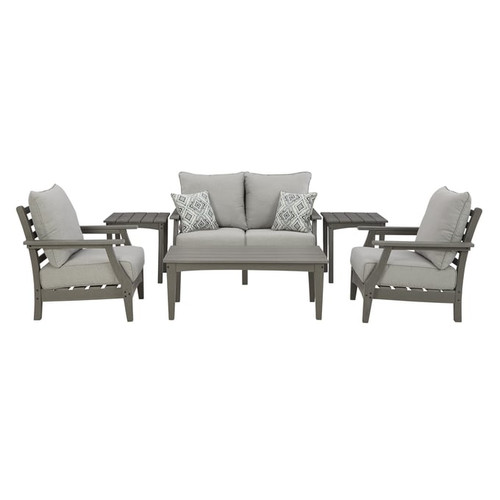 Ashley Furniture Visola Gray 6pc Outdoor Seating Set With Loveseat