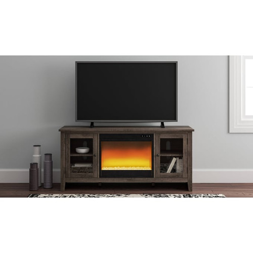 Ashley Furniture Arlenbry Gray TV Stand With Glass Stone Fireplace