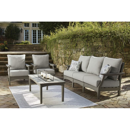 Ashley Furniture Visola Gray 4pc Outdoor Seating Set With Sofa