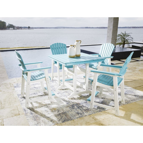 Ashley Furniture Eisely Turquoise White 5pc Outdoor Counter Set