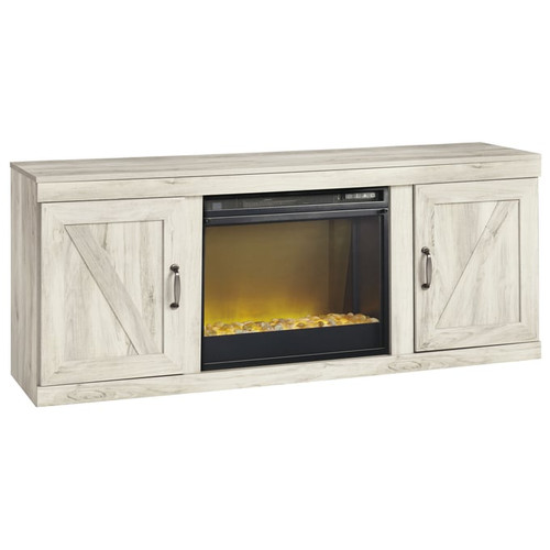 Ashley Furniture Bellaby Whitewash TV Stand With Glass Stone Fireplace