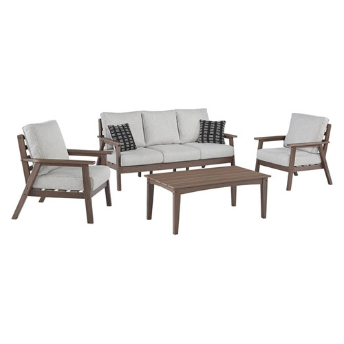 Ashley Furniture Emmeline Beige Brown 4pc Outdoor Seating Set With Sofa