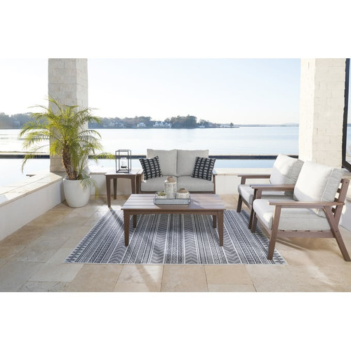 Ashley Furniture Emmeline Beige Brown 5pc Outdoor Seating Set With Loveseat