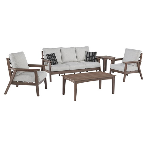 Ashley Furniture Emmeline Beige Brown 5pc Outdoor Seating Set With Sofa