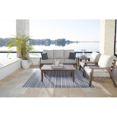 Ashley Furniture Emmeline Beige Brown 5pc Outdoor Seating Set With Sofa