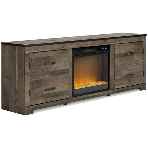 Ashley Furniture Trinell Brown TV Stand With Fireplace Insert Glass Stone
