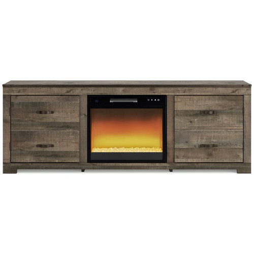 Ashley Furniture Trinell Brown TV Stand With Fireplace Insert Glass Stone