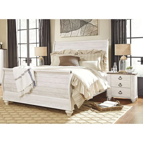 Ashley Furniture Willowton Whitewash 4pc Bedroom Set With King Sleigh Bed