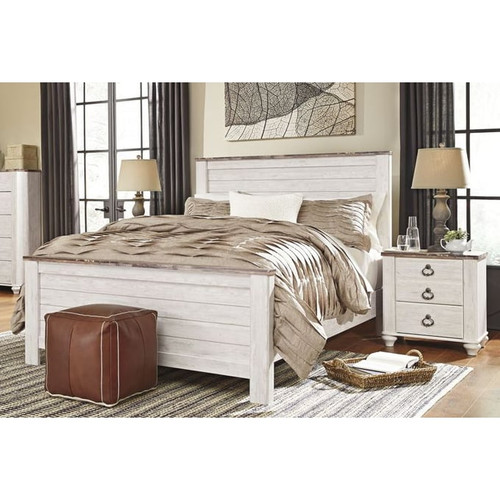 Ashley Furniture Willowton Whitewash 4pc Bedroom Set With King Panel Bed