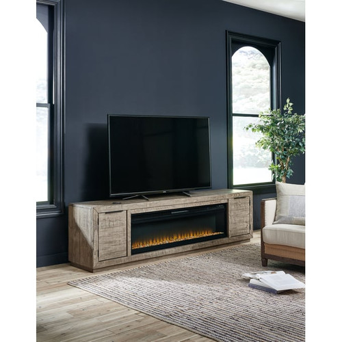 Ashley Furniture Krystanza Weathered Gray TV Stand With Electric Fireplace