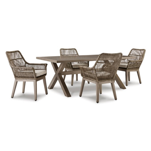 Ashley Furniture Beach Front Beige Metal 5pc Outdoor Dining Set