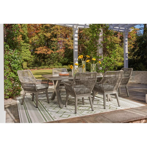 Ashley Furniture Beach Front Beige Metal 7pc Outdoor Dining Set